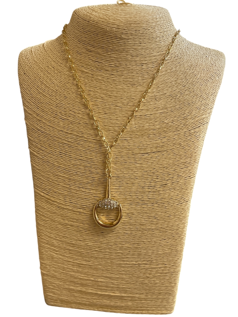 TN6038 RHINESTONE U LINK PENDANT 18" LONG NECKLACE