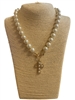 TN6044 PEARL BEADED CROSS PENDANT TOGGLE NECKLACE