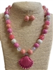 TNE1921  PINK SHELL BEADED  NECKLACE SET