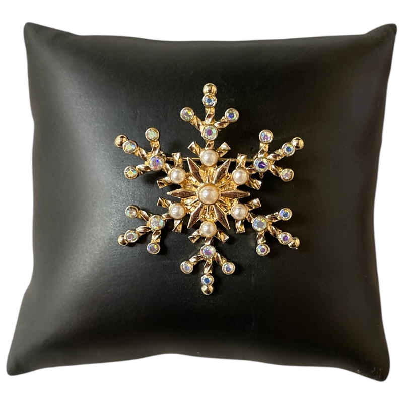 TP50002 GOLD SNOWFLAKE AB PEARL PIN BROOCH