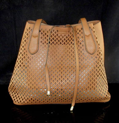 TTE04 PATTERN SOLID TAN SET OF 2 TOTE BAG