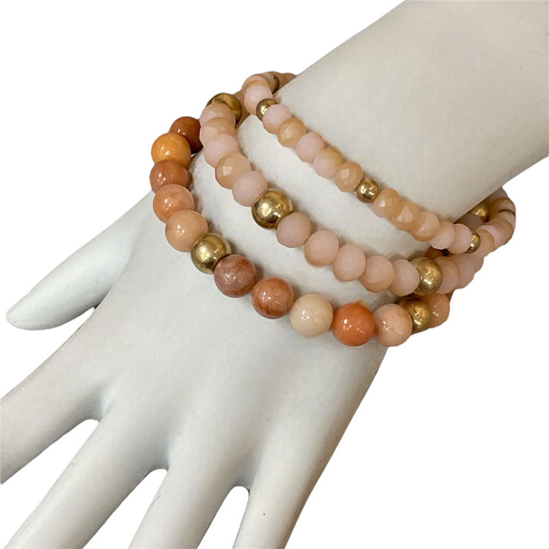 VB0635  CRYSTAL/ SEMI-PRECIOUS STONE MULTI LAYERED BRACELET