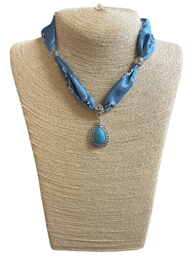 VB0717D  TURQUOISE STONE TEARDROP SCARF NECKLACE