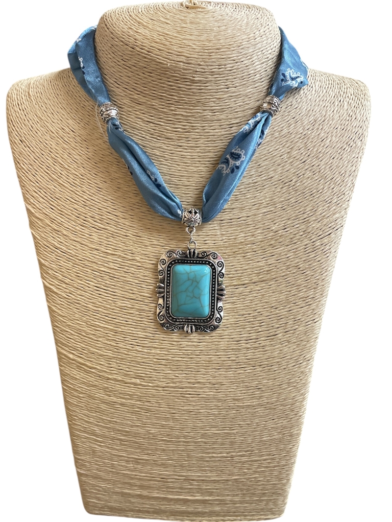 VB0718    TURQUOISE STONE  SCARF NECKLACE