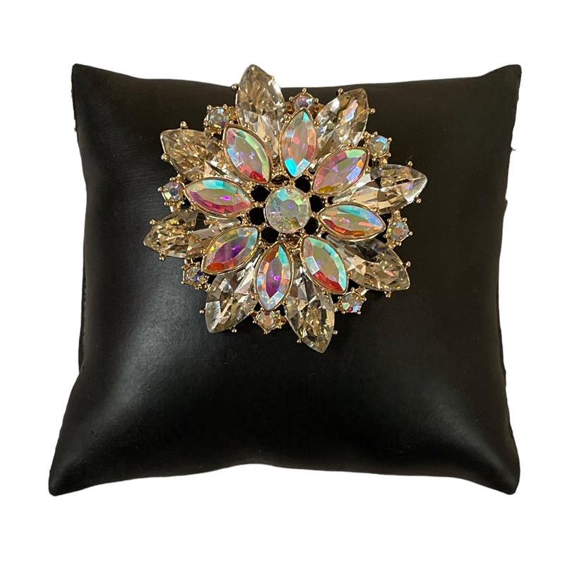 VBH0075AG AB GOLD CLEAR FLOWER PIN BROOCH