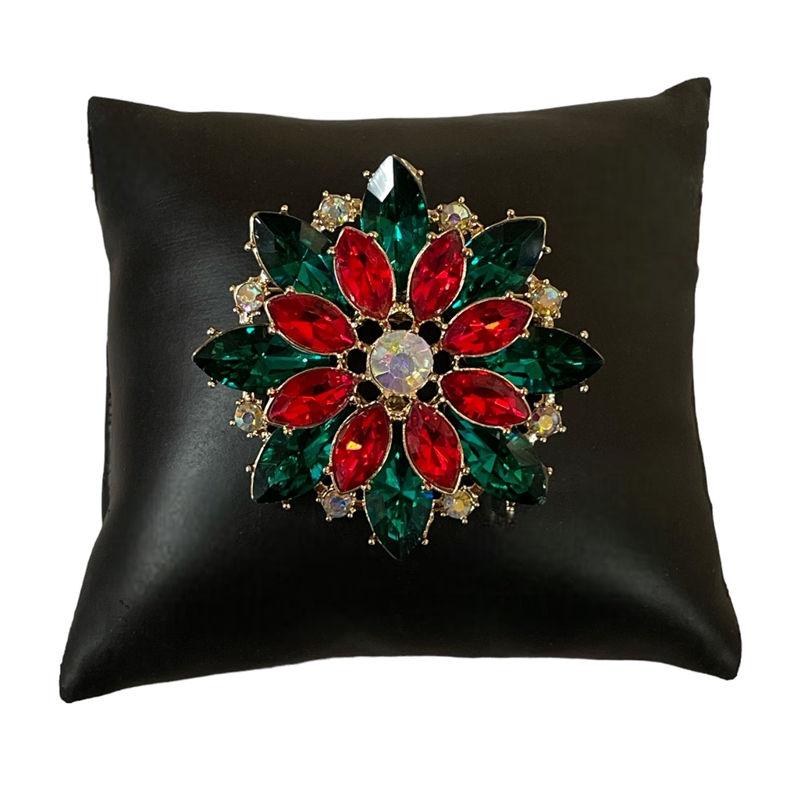 VBH0075GR GREEN RED  FLOWER PIN BROOCH