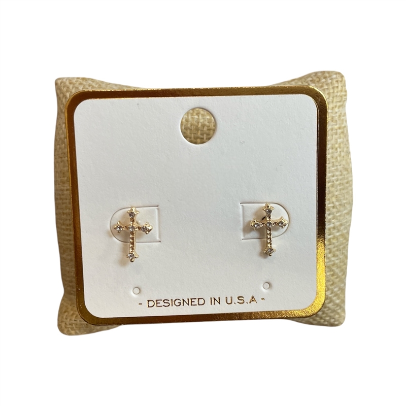 VE1222 PETITE RHINESTONE CROSS STUD EARRINGS