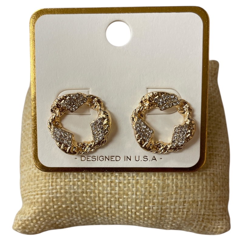 VE1379 TEXTURE ROUND RHINESTONE STUD EARRINGS