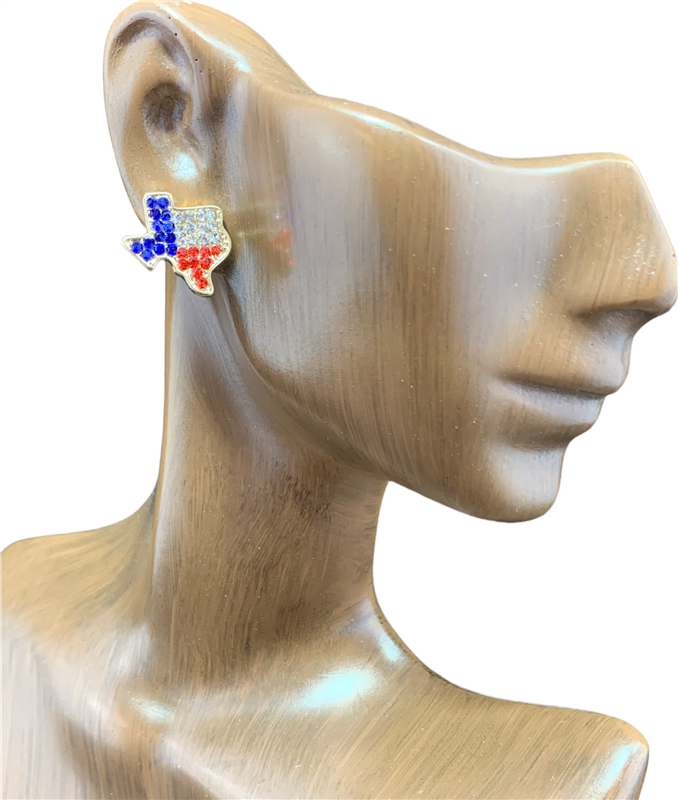 VE2200 RHINESTONE RED WHITE BLUE TEXAS STATE STUD EARRINGS