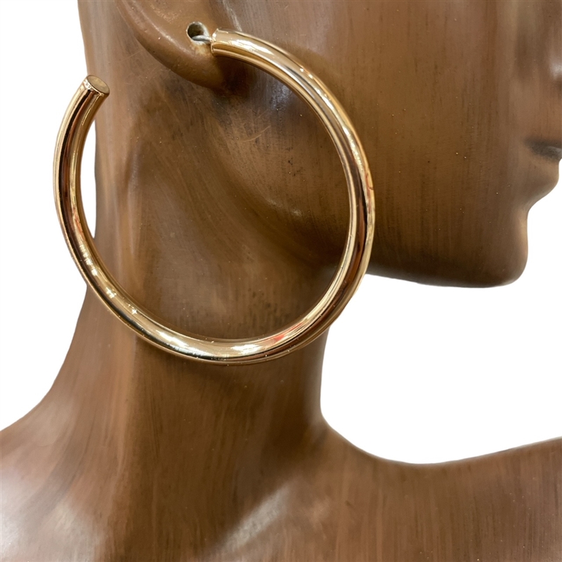 VE2419  BRASS PLATED'' NAIL HEAD MEDIUM HOOP EARRINGS