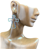 VE3020 RHINESTONE OPEN CROSS DANGLE EARRINGS