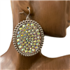 VE3136 LARGE OVAL RHINESTONE POST DANGLE EARRINGS