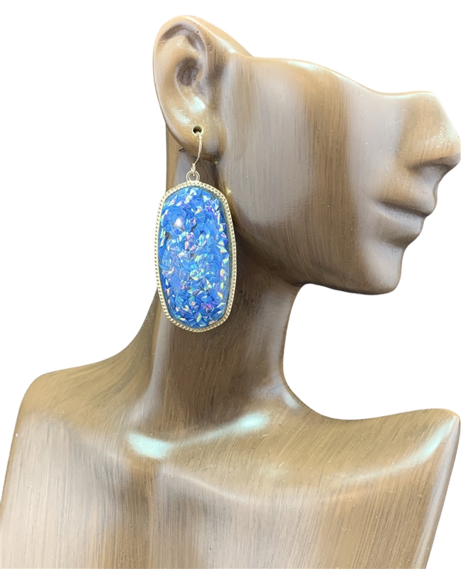 VE3476 GOLD GLITTERY LARGE CRYSTAL GEM DANGLE EARRINGS