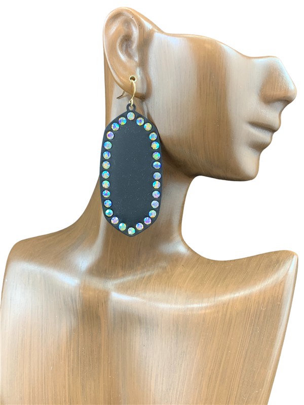 VE3543 COLORFUL RHINESTONE CRYSTAL BEADED OVAL EARRINGS