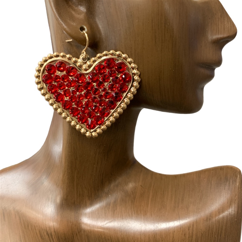 VE3697  RHINESTONE HEART  EARRINGS