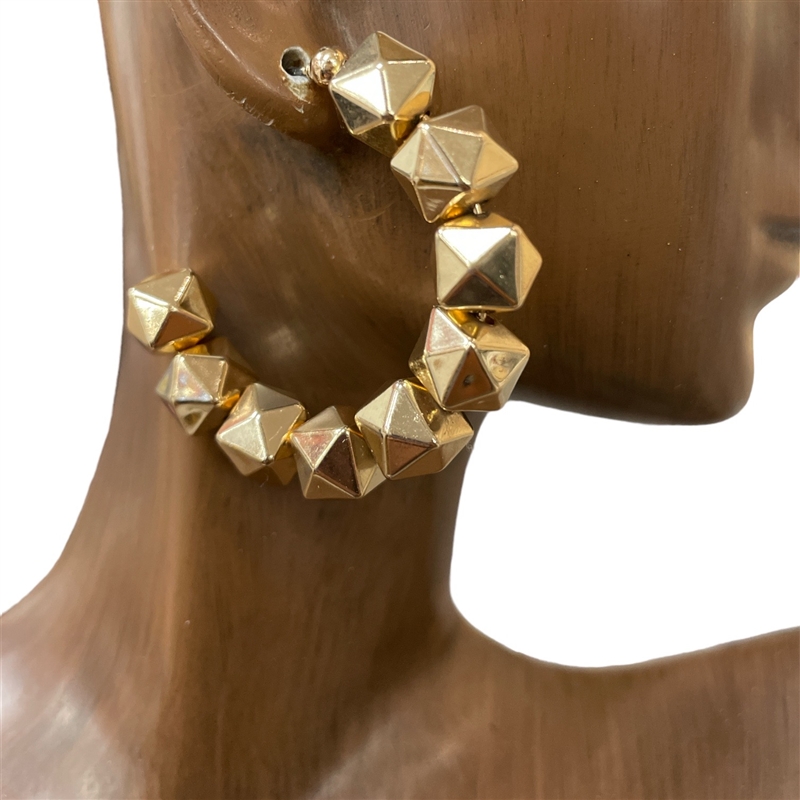 VE4028 GEOMETRIC BEADED  OPEN HOOP EARRINGS