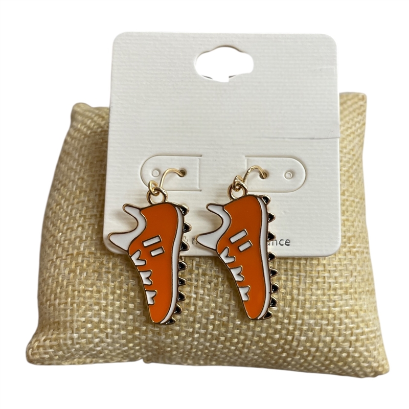 VE4486O  ORANGE WHITE  FOOTBALL SHOE  EARRINGS
