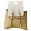 VE4568 GOLD PEARL BEADED THIN LONG CROSS EARRINGS