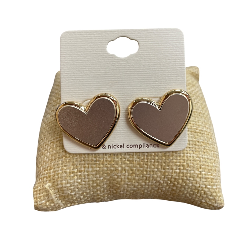 VE4638 TWO TONED HEART STUD EARRINGS
