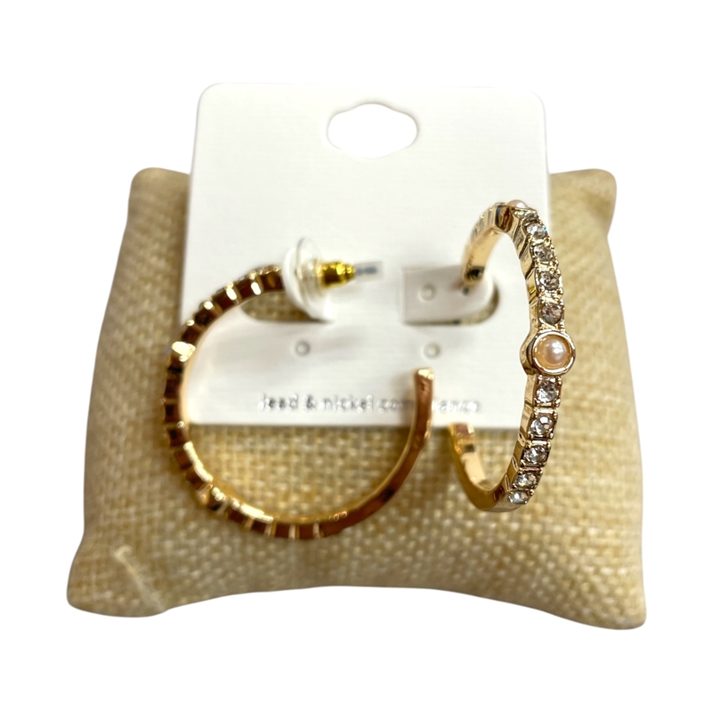 VE4650 RHINESTONE & PEARL HOOP EARRINGS