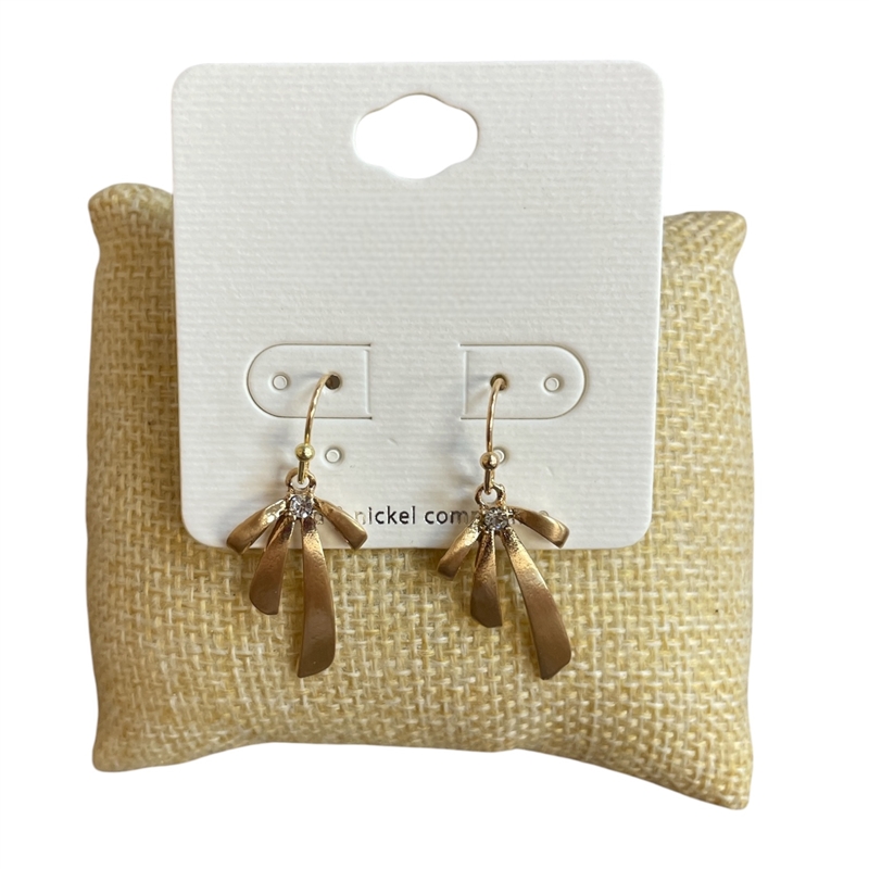 VE4759 MATTE GOLD SMALL BOW DANGLE EARRINGS
