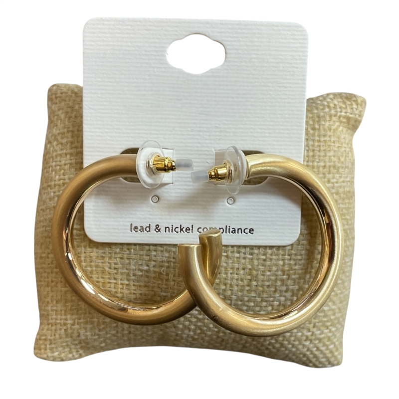 VE4801 MATTE SMOOTH HOLLOW MEDIUM HOOP EARRINGS