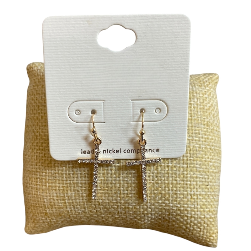 VE4906 RHINESTONE PETITE THIN CROSS EARRINGS