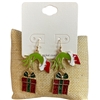 VE4970 CHRISTMAS GIFT BOX GRINCH HAND DANGLE EARRINGS