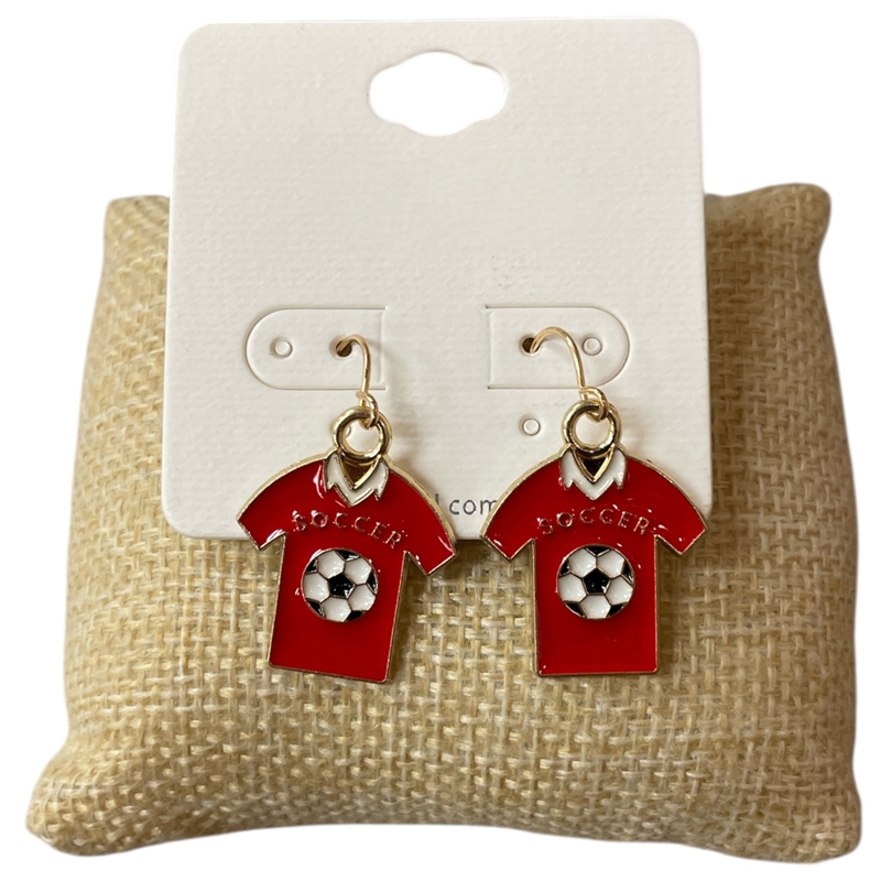 VE5024 GOLD RED SOCCER JERSEY EARRINGS