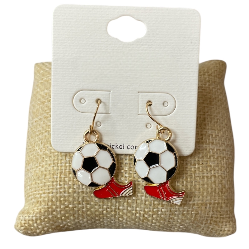 VE5026 GOLD RED SOCCER CLEATS AND BALL EARRINGS