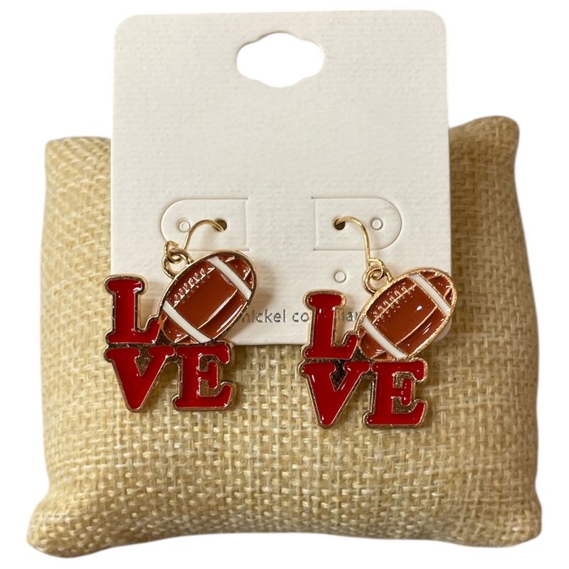 VE5028 GOLD "LOVE"  FOOTBALL EARRINGS