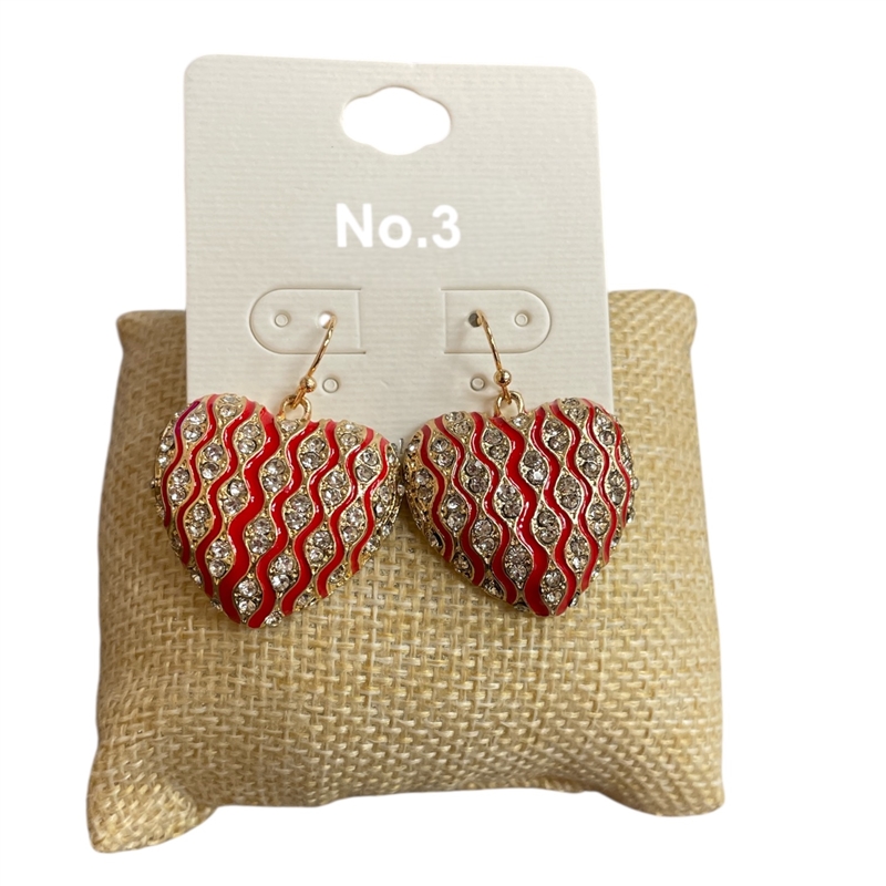 VE4668   RED RHINESTONE  HEART LIGHTWEIGHT EARRINGS