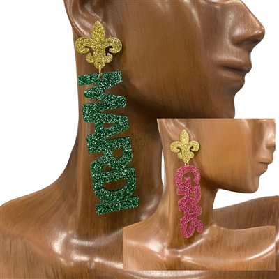 VER5750 MARDI GRAS ACRYLIC EARRINGS