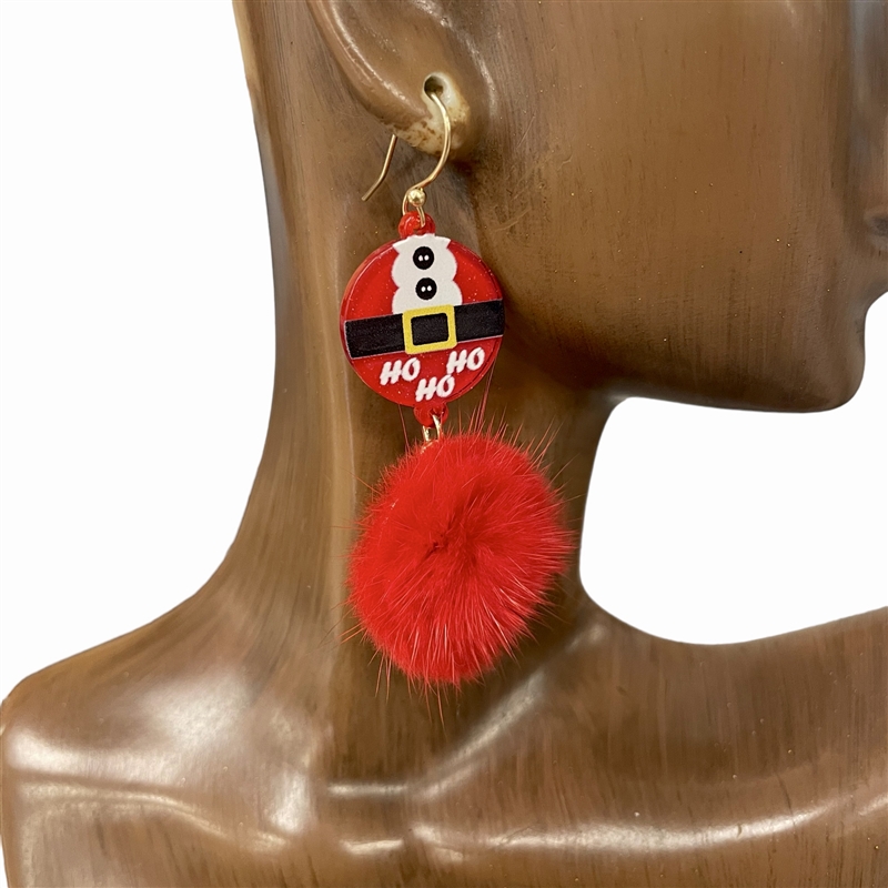 VER6194-4   HOHO & RED POMPOM EARRINGS