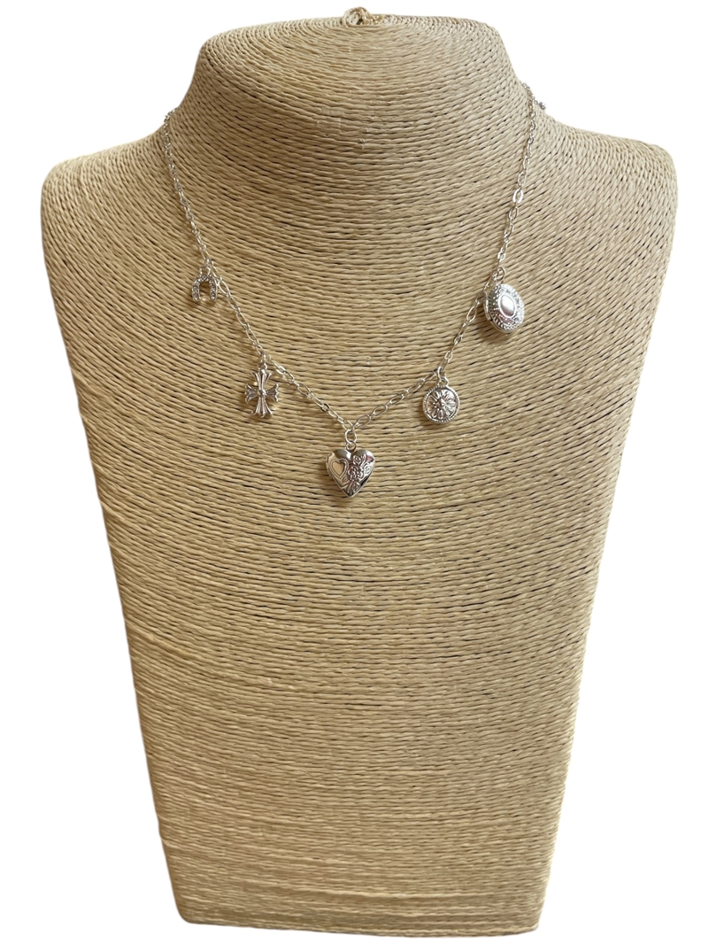 VN1121 SILVER MULTI CHARM NECKLACE