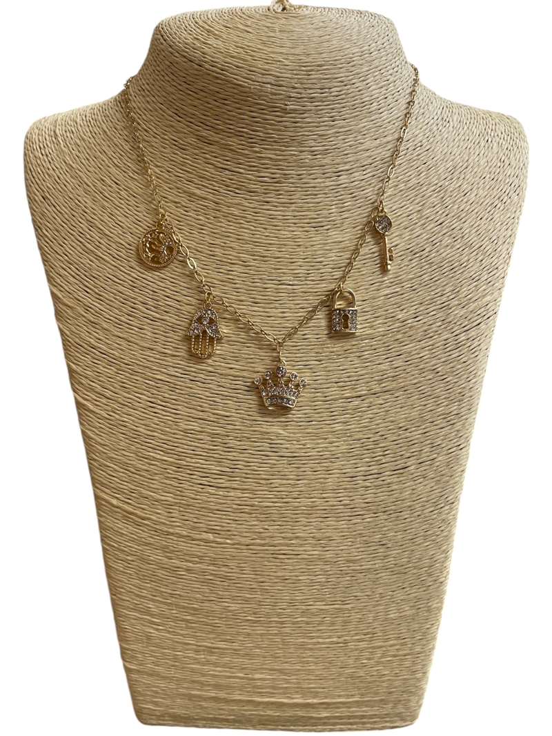VN1122 GOLD CROWN CHARM NECKLACE