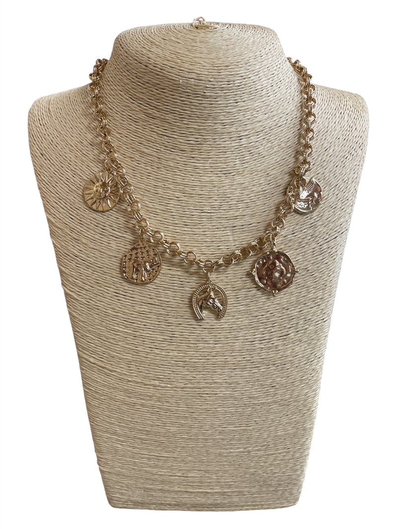 VN1137 HAMMERED ANIMAL COIN NECKLACE