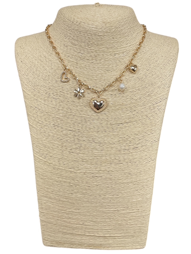 VN1172 HEART CHARMS SHORT NECKLACE