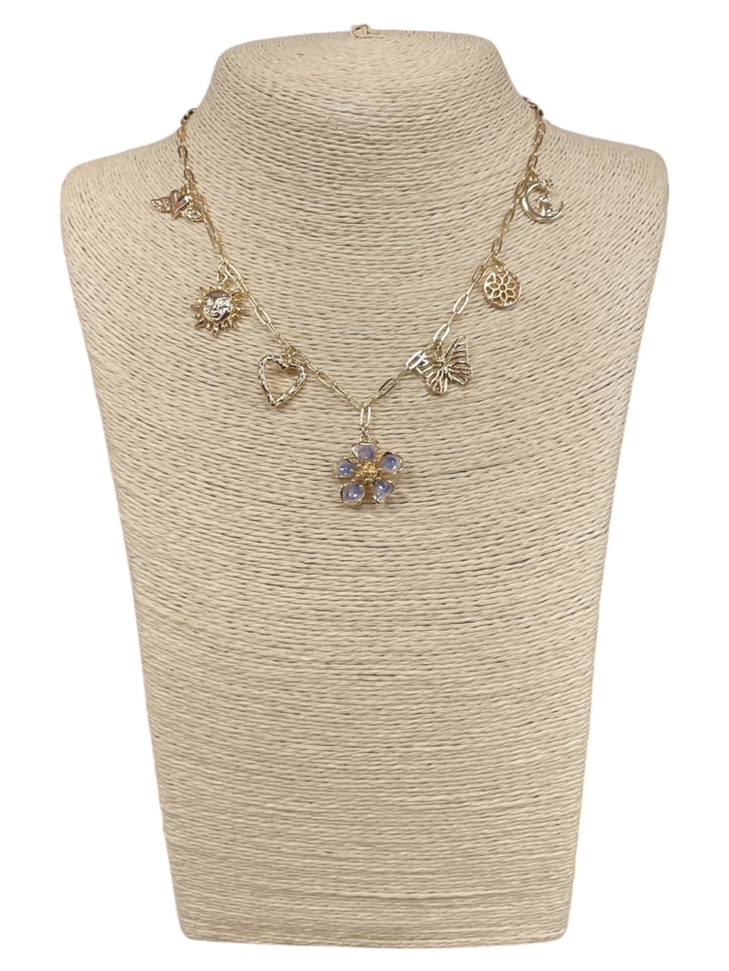 VN1176   BUTTERFLY & FLOWERS SHORT NECKLACE