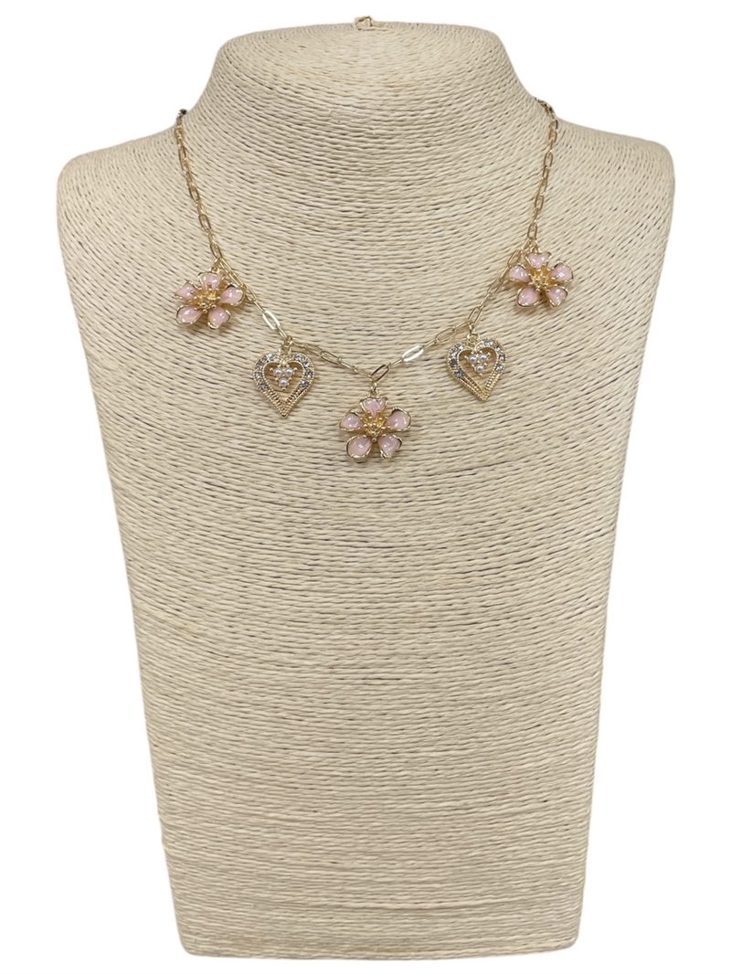 VN1179  HEARTS & FLOWERS SHORT NECKLACE