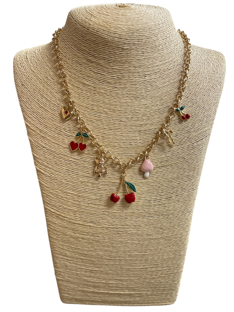 VN1234  CHERRY CHARMS  SHORT NECKLACES
