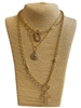 VN1380 MATTE GOLD HAMMERED CROSS LAYERED LONG NECKLACE