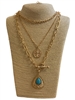 VN1381 MATTE TURQUOISE TEARDROP LAYERED LONG NECKLACE