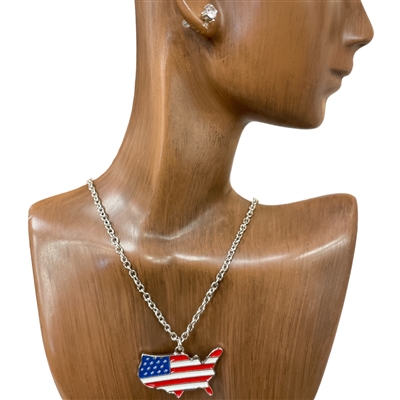 VNE0437 AMERICAN FLAG STATE SET NECKLACE