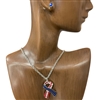 VNE0450  18''  RIBBON AMERICAN FLAG SET  NECKLACE