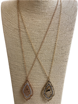 VNE0795 GEOMETRIC HAMMERED  TWO TONE LONG NECKLACE