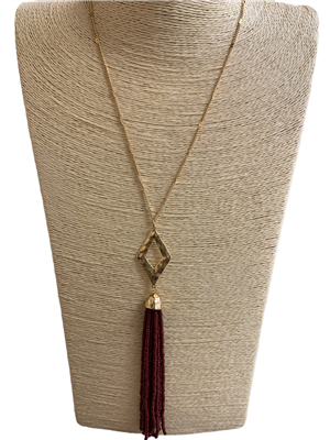 VNE0811 GEOMETRIC SEED BEAD TASSEL LONG NECKLACE