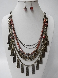 W-1277 Beads Necklace Earrings Set