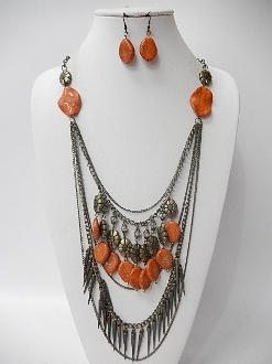 W-1322 Beads Necklace Earrings Set
