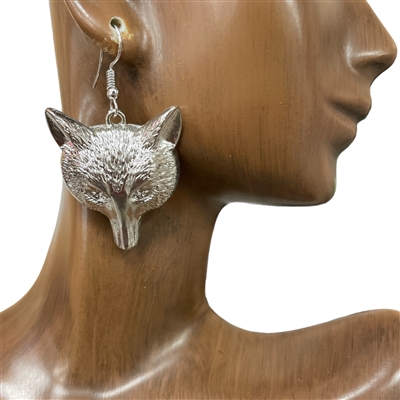 W00F SILVER WOLF HEAD EARRINGS